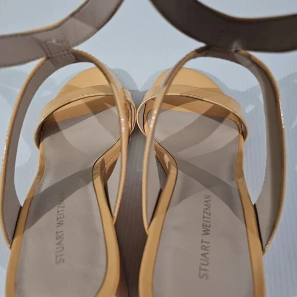 Stuart Weitzman Ave Strap 75 Wedge Sandal Womens 8 Mango Orange Leather NEW - Picture 9 of 12